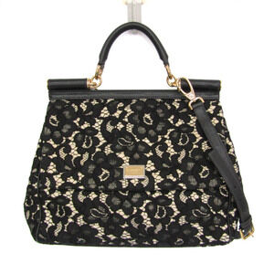 Dolce & Gabbana Sicily BB4382 Women's Hemp,Cotton Handbag,Shoulder Bag Black,...